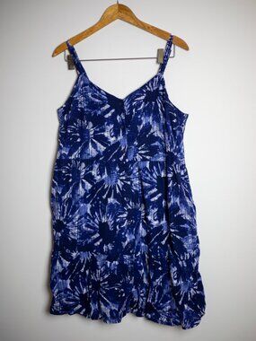 GAP Navy Shibori Print Sundress | Button Front | Cotton | Size Large | Like New